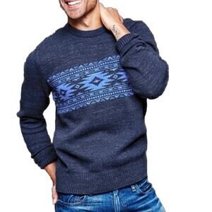 GAP Fair Isle Crew Neck Winter Aztec Tribal Print Pullover Sweater Navy Mens M